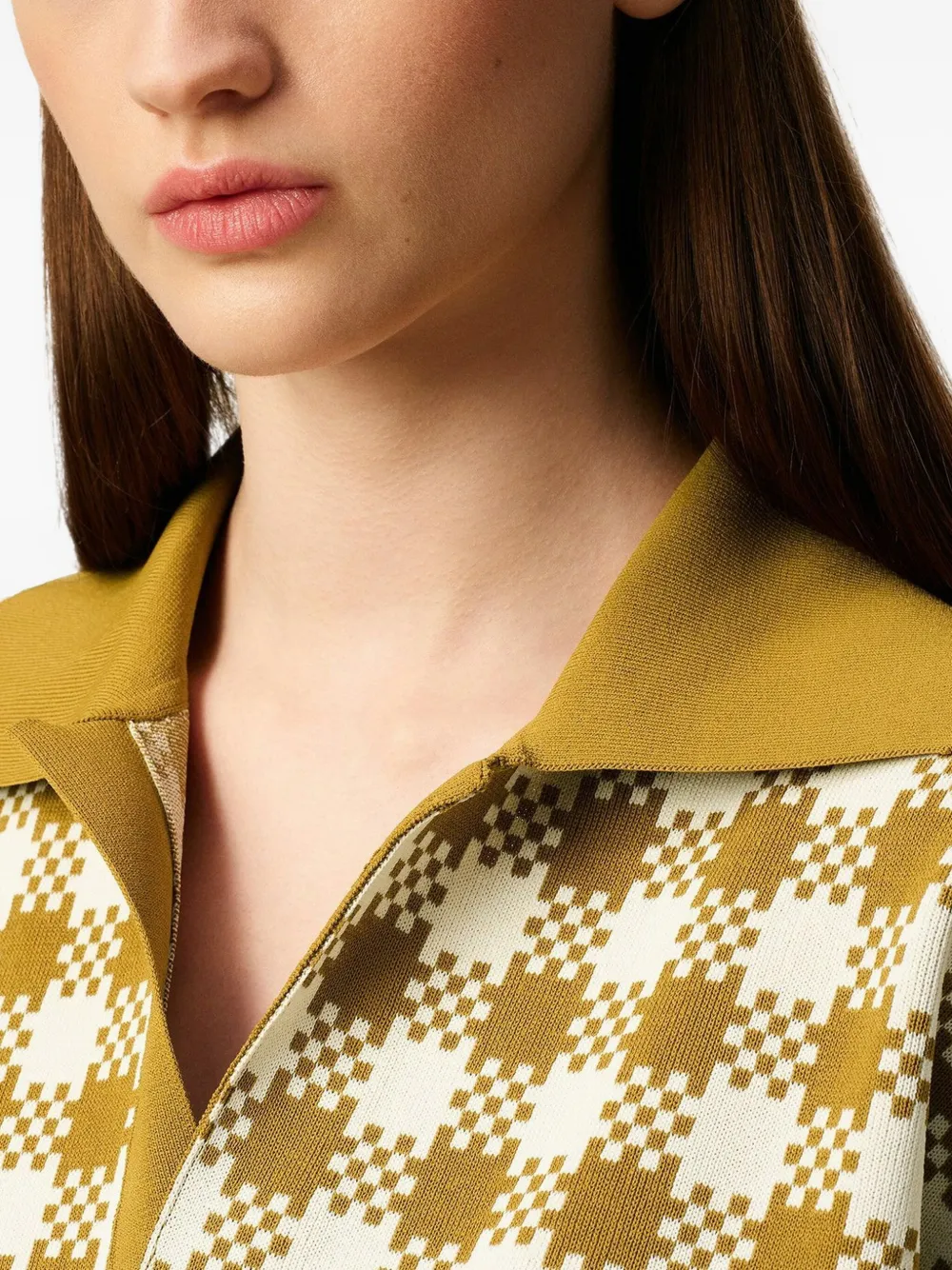 AMI Paris Geruit poloshirt met korte mouwen Beige