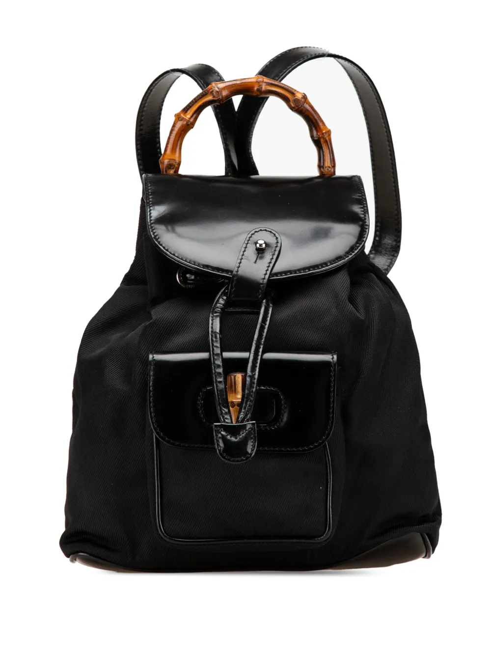 Pre-owned Gucci 20th Century Mini Bamboo Nylon Backpack In 黑色
