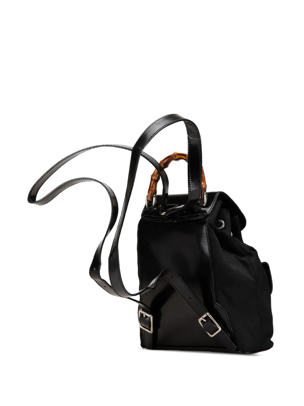 Pre-owned Gucci 20th Century Mini Bamboo Nylon Backpack In 黑色