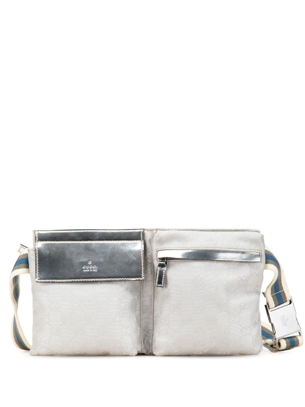 Pre-owned Gucci 2000-2015 Gg Canvas Web Double Pocket Belt Bag In Grey