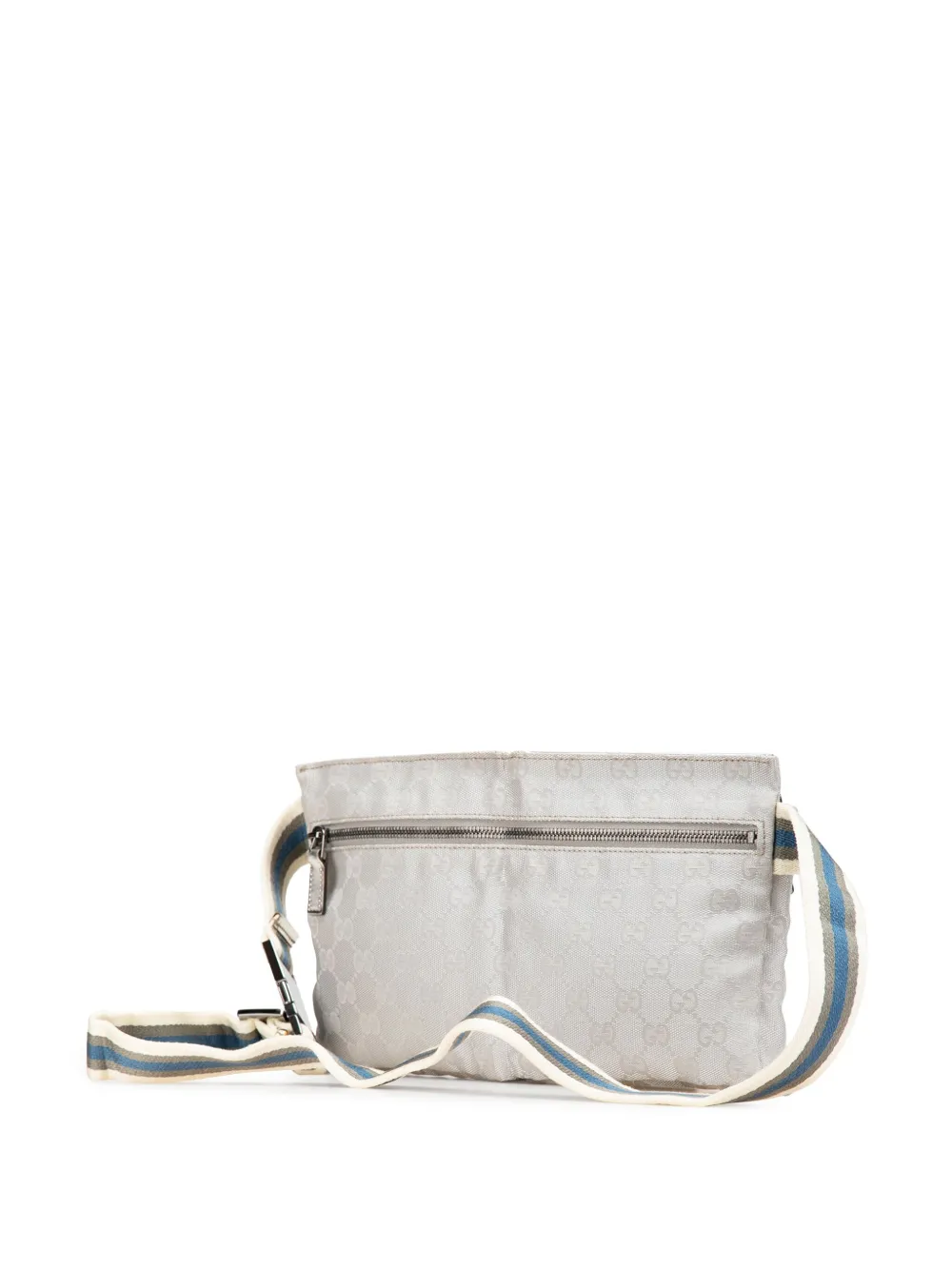 Pre-owned Gucci 2000-2015 Gg Canvas Web Double Pocket Belt Bag In Grey