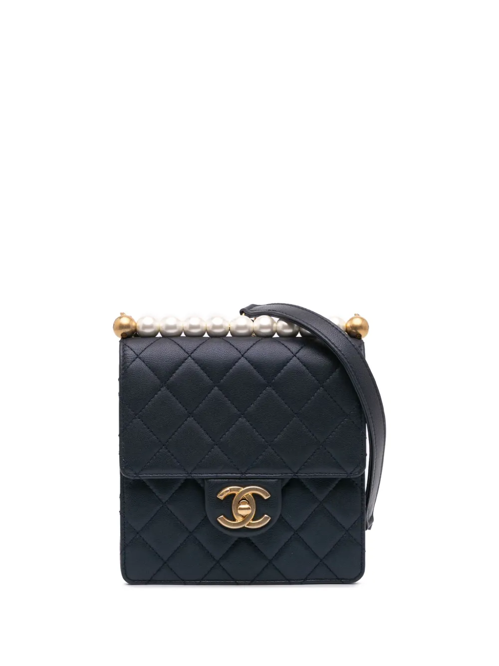 CHANEL Pre-Owned 2019 スモール ラムスキン シック パール フラップ ショルダーバッグ - ブルー CHANEL Pre-Owned 2019 スモール ラムスキン シック パール フラップ ショルダーバッグ - ブルー