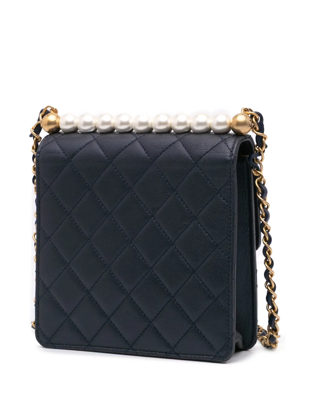 Pre-owned Chanel 2019 Small Lambskin Chic Pearls Flap Crossbody Bag In Blue