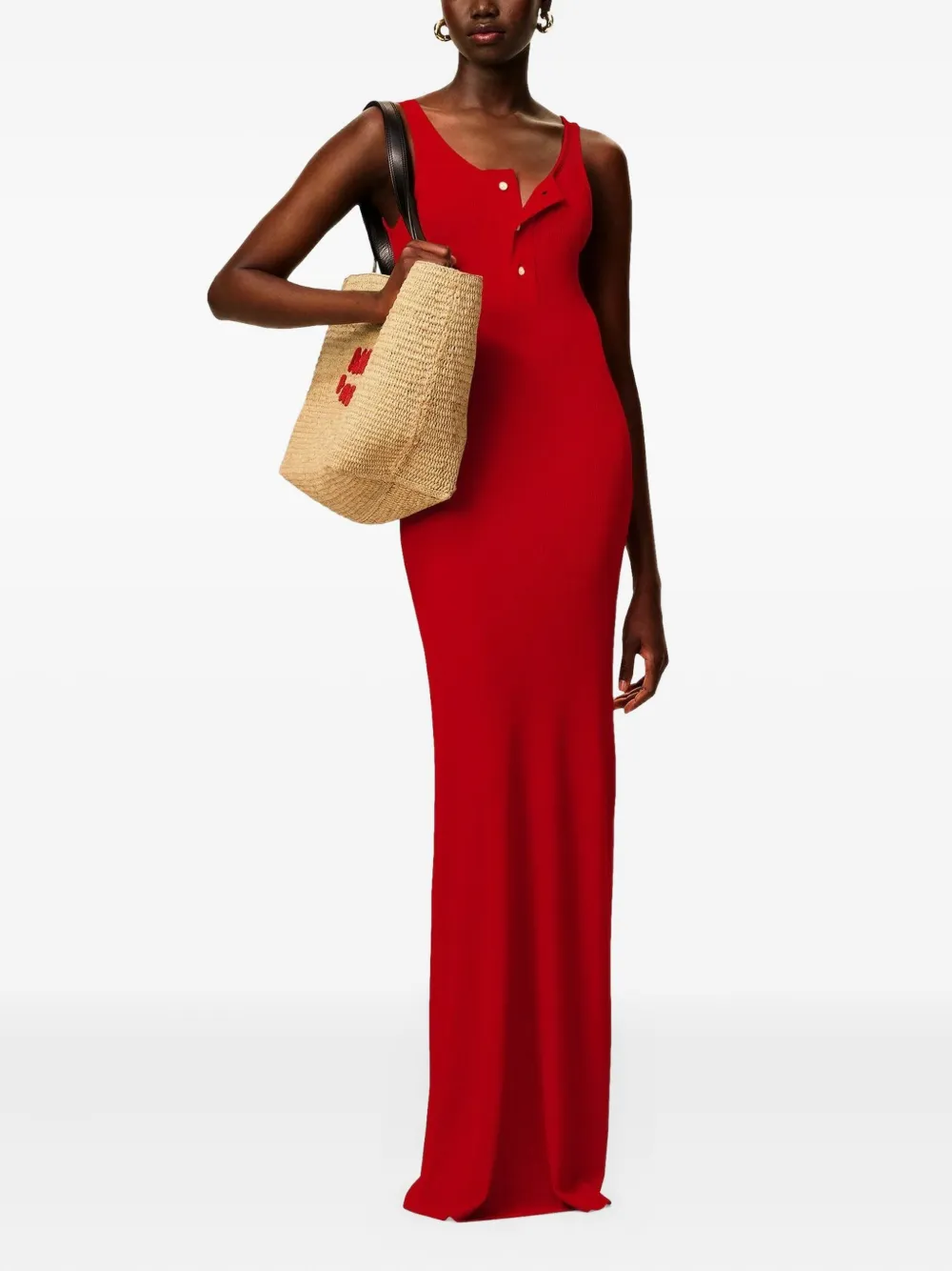 AMI Paris Geribbelde maxi-jurk Rood