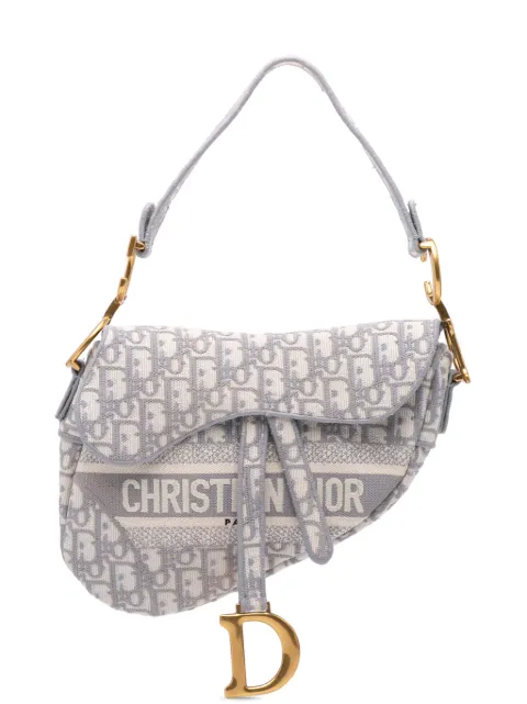 Christian Dior Pre-Owned bolsa de hombro Oblique Embroidered Canvas Saddle Bag 2020