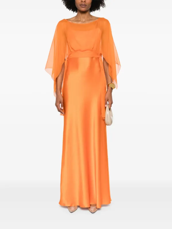 Alberta Ferretti cape-detail Maxi Dress | Orange | FARFETCH