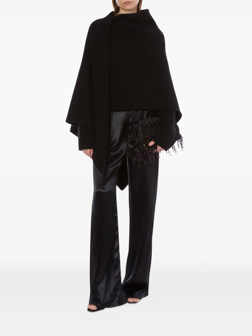 Alberta Ferretti Poncho van wolblend Zwart
