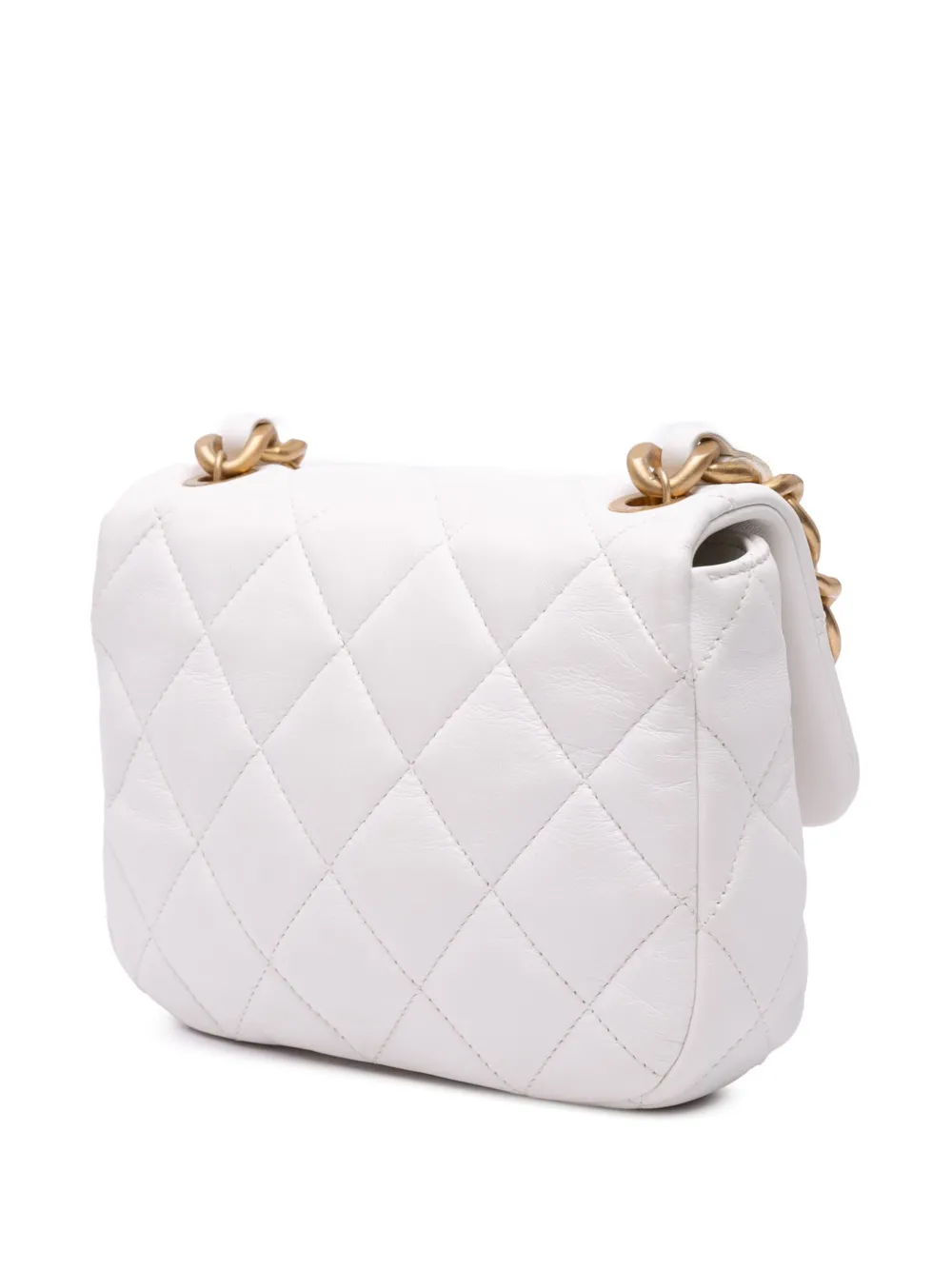 Pre-owned Chanel 2021-2024 Mini Quilted Lambskin Candy Chain Flap Crossbody Bag In White