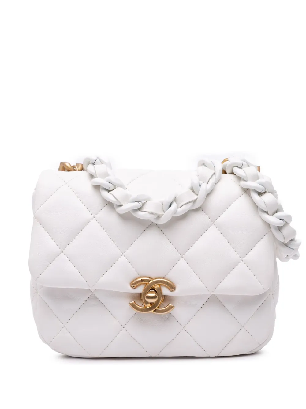 Pre-owned Chanel 2021-2024 Mini Quilted Lambskin Candy Chain Flap Crossbody Bag In White