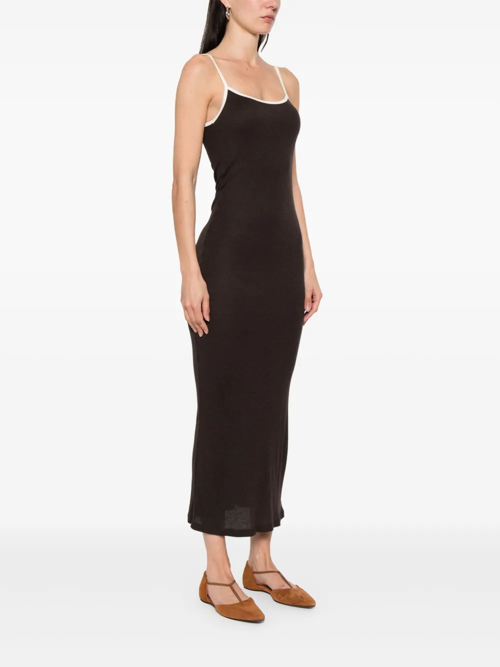 Aya Muse Geribbelde midi-jurk Bruin