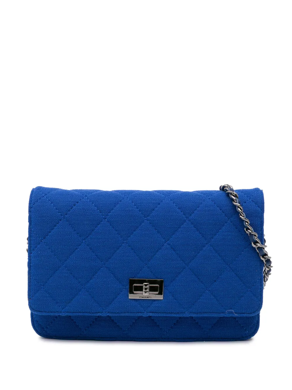 Pre-owned Chanel 2013-2014 Reissue 2.55 Quilted Jersey Wallet On Chain Crossbody Bag In Blue