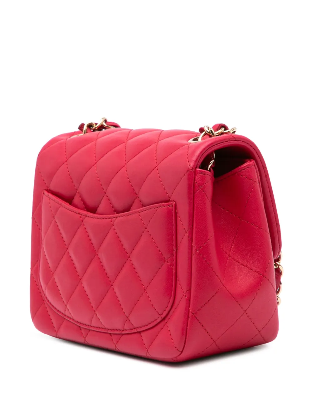 Pre-owned Chanel 2015-2016 Mini Square Classic Lambskin Single Flap Crossbody Bag In Pink