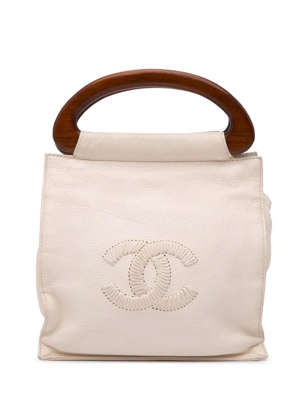 CHANEL Pre-Owned 2003-2004 CC Grained Calfskin Wooden Handle Tote handbag | White | Image 1