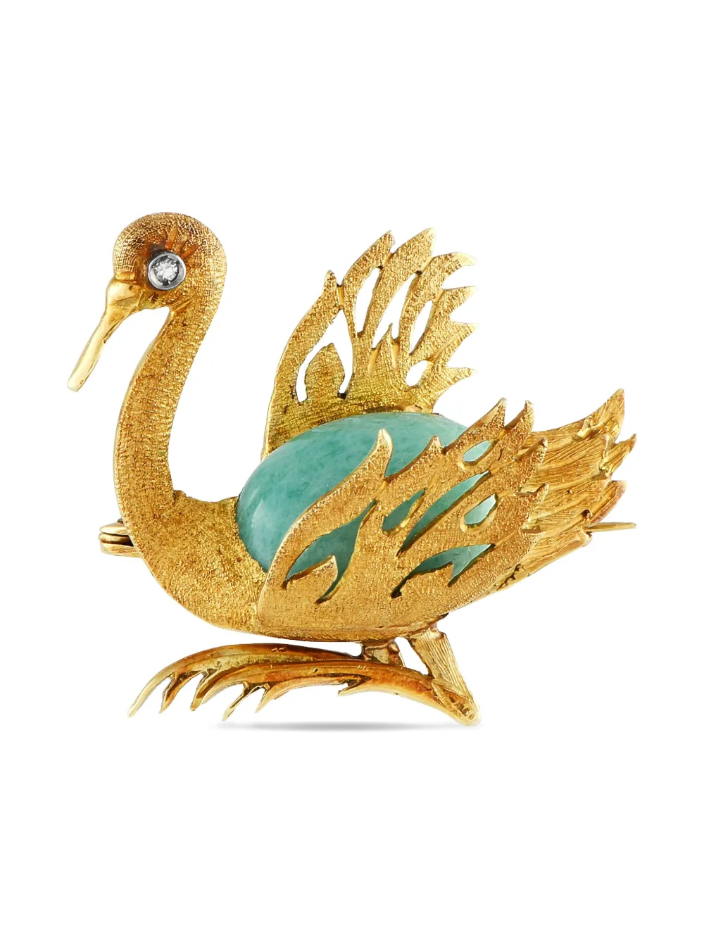 LB Exclusive 18K yellow gold diamond and turquoise swan brooch - LB Exclusive 18K yellow gold diamond and turquoise swan brooch -