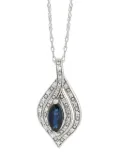 LB Exclusive 14K white gold diamond and sapphire pendant necklace - Silver