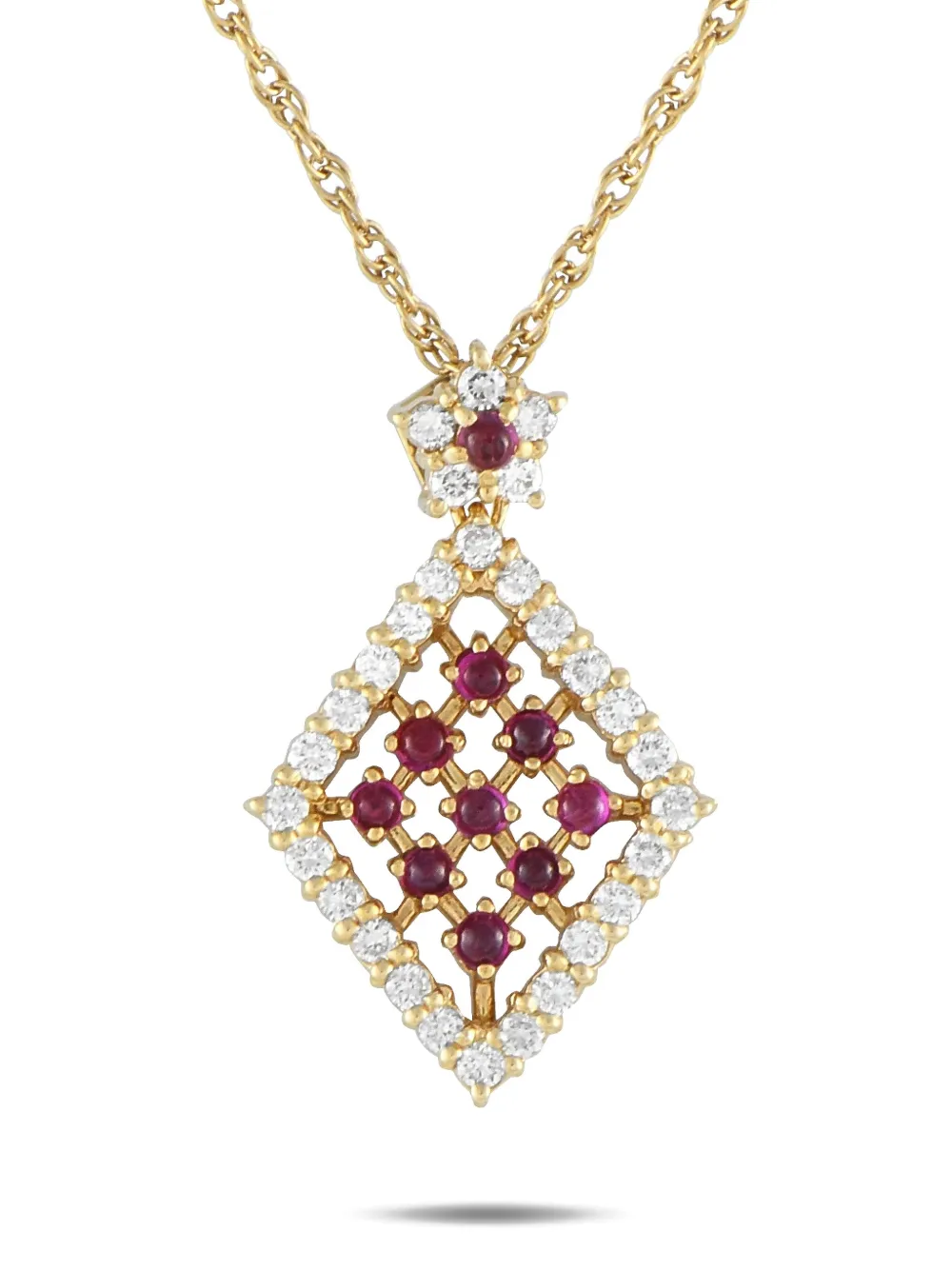 LB Exclusive 18K yellow gold diamond and ruby pendant necklace - LB Exclusive 18K yellow gold diamond and ruby pendant necklace -