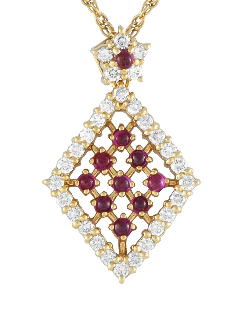LB Exclusive 18K yellow gold diamond and ruby pendant necklace - LB Exclusive 18K yellow gold diamond and ruby pendant necklace -