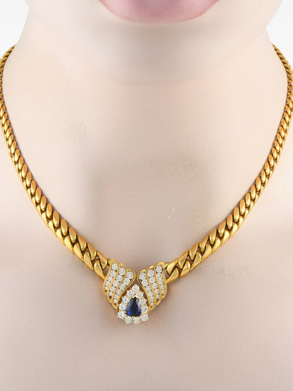 Pre-owned Lb Exclusive 18k Yellow Gold Diamond And Sapphire Necklace
