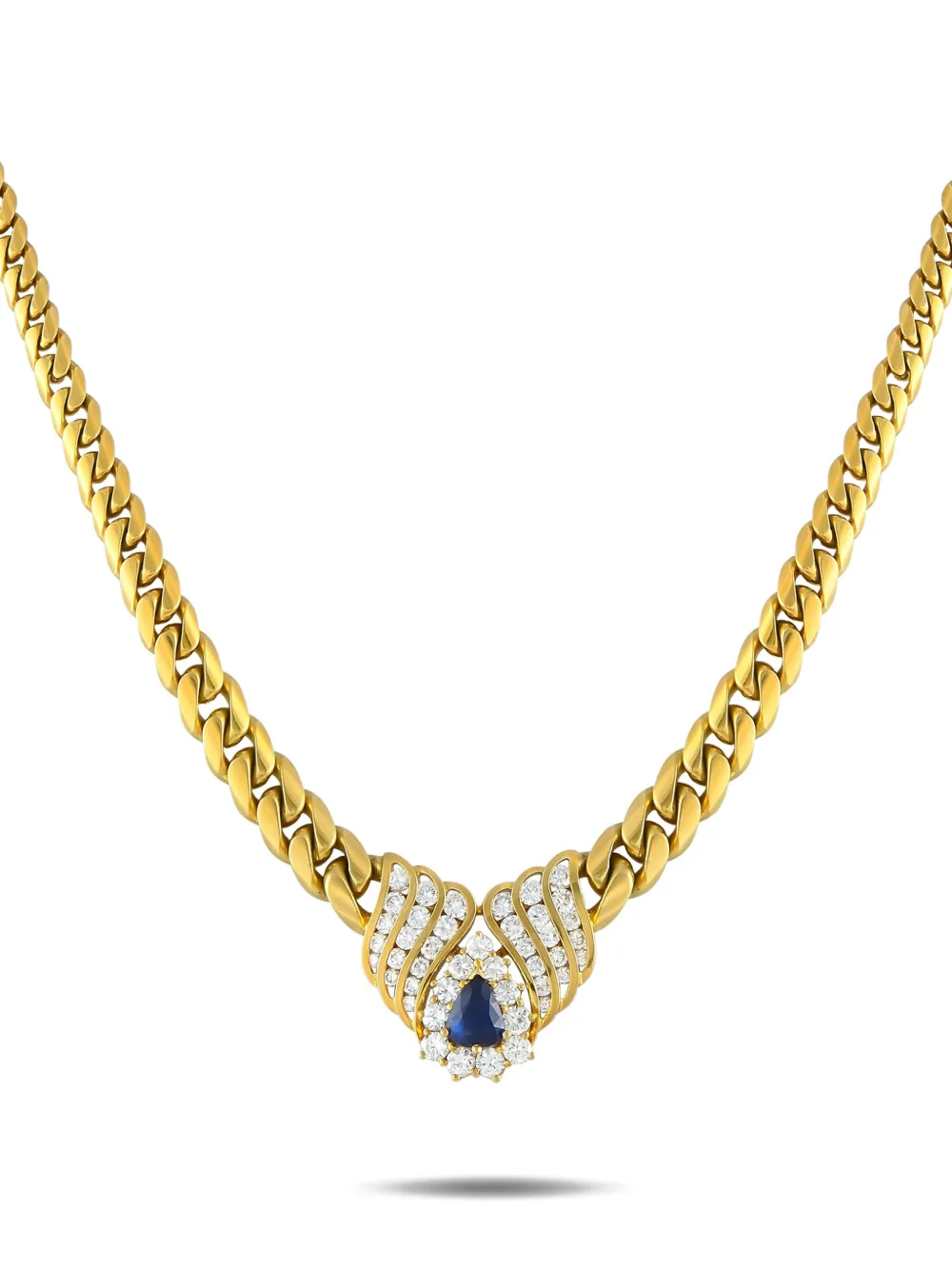 Pre-owned Lb Exclusive 18k Yellow Gold Diamond And Sapphire Necklace