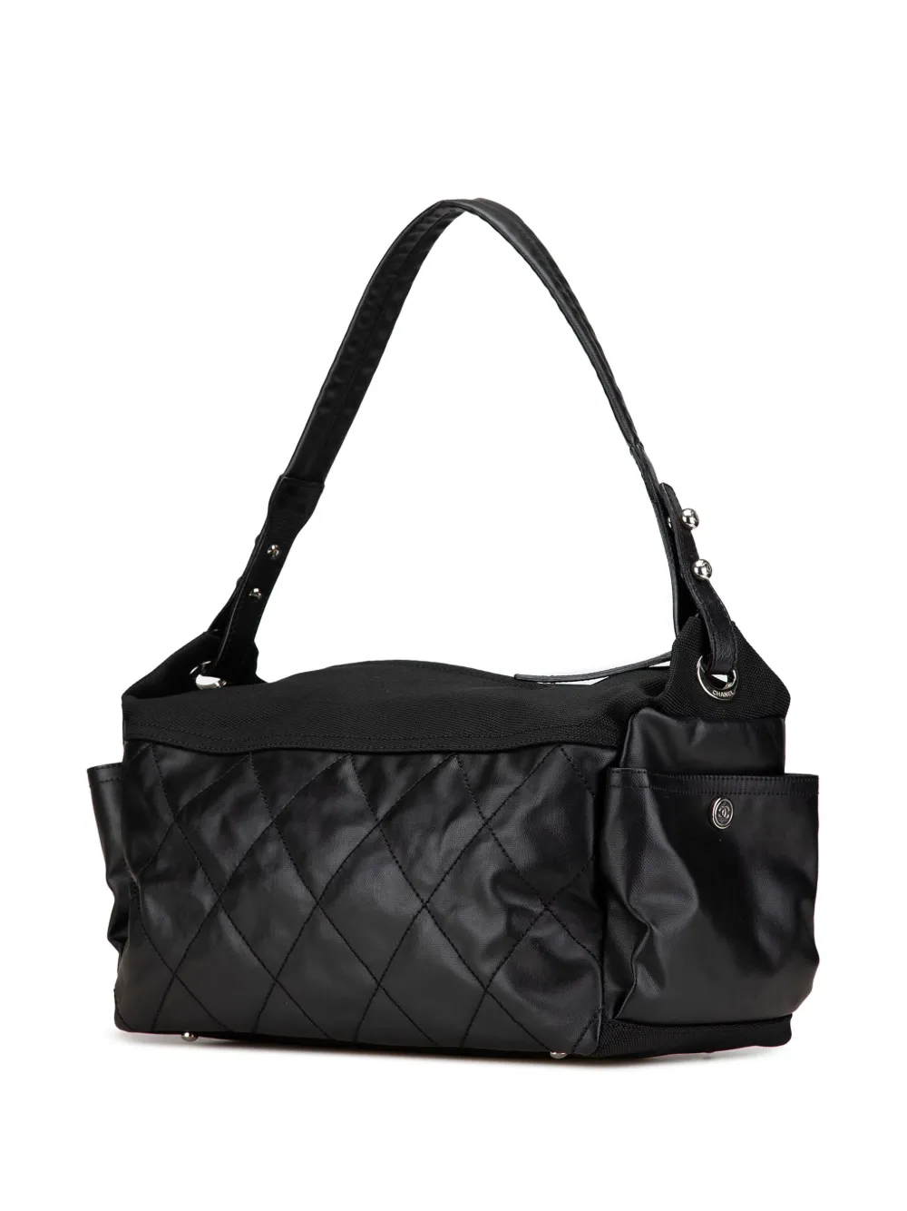 Pre-owned Chanel 2006-2008 Paris Biarritz Quilted Coated Canvas Shoulder Bag In Black