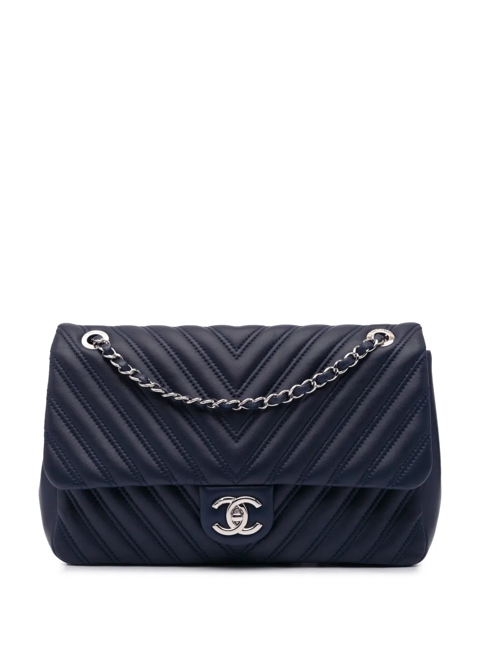 CHANEL Pre-Owned 2015-2016 Jumbo Double Stitch Chevron Lambskin Single Flap shoulder bag | Blue | Image 1