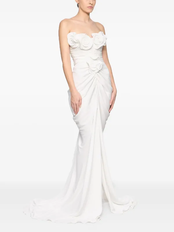 strapless gowns with flowers Ana Radu Strapless floral-detail Gown White FARFETCH PH
