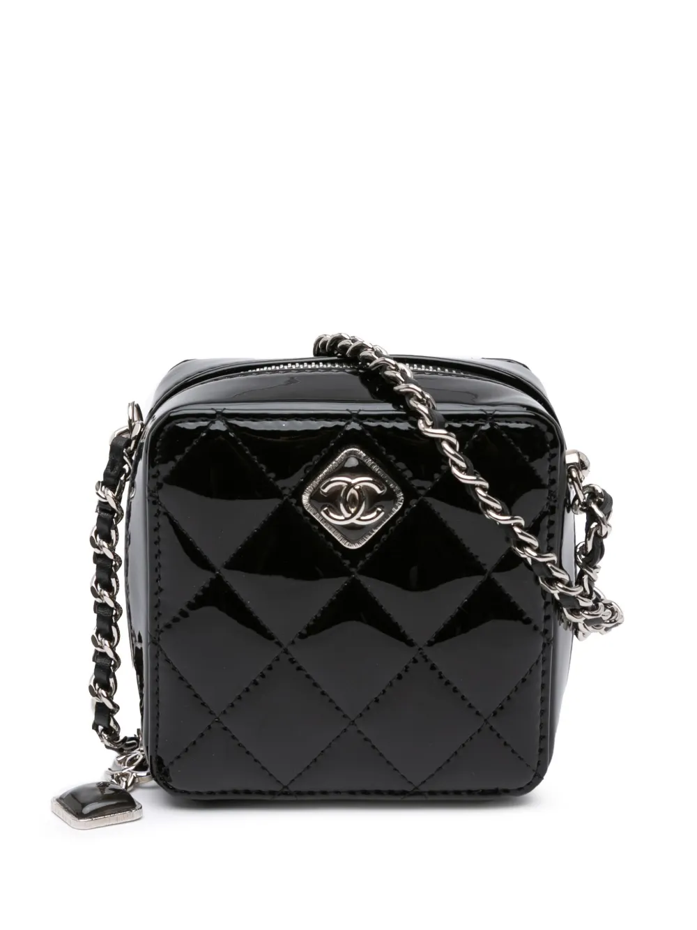 CHANEL Pre-Owned 2021-2024 CC Quilted Patent Diamond Resin Clutch With Chain crossbody bag | Black | Image 1