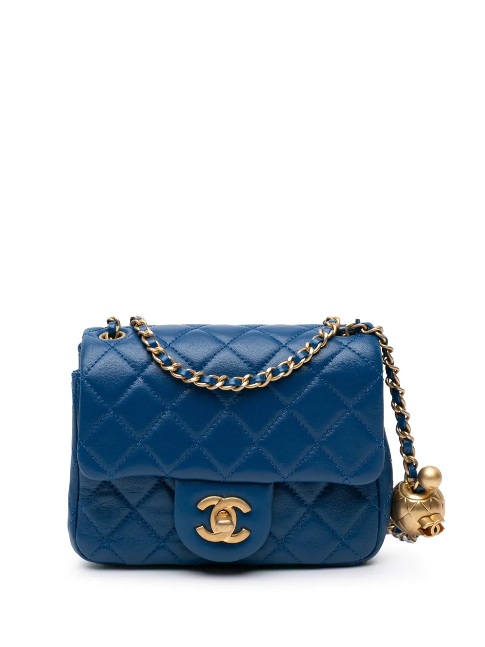CHANEL Pre-Owned 2020 Mini Square Classic Lambskin Pearl Crush Single CHANEL Pre-Owned 2020 Mini Square Classic Lambskin Pearl Crush Single