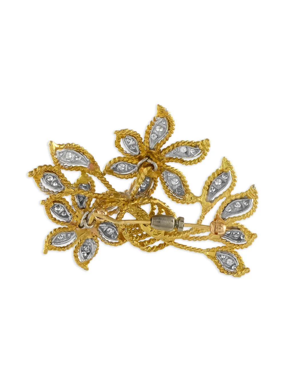Pre-owned Lb Exclusive 18k Yellow Gold Floral Diamond Brooch