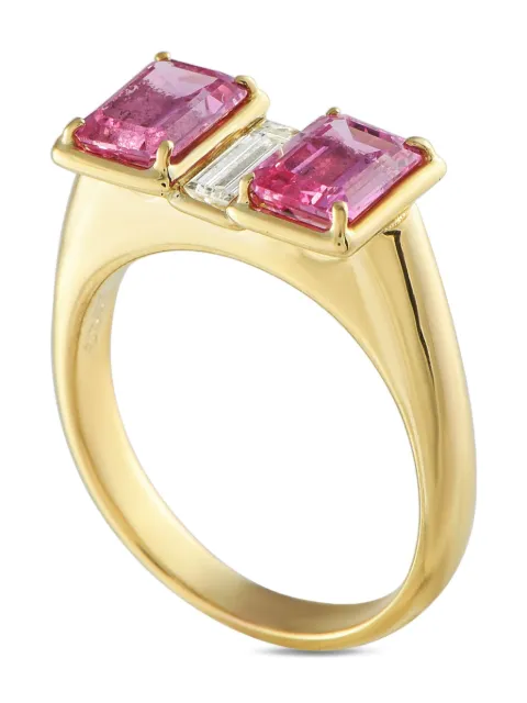 LB Exclusive anillo Three Stoneen oro amarillo de 18kt con diamante y zafiro