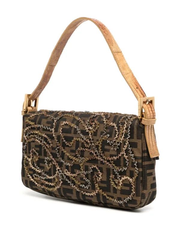 Fendi Pre-Owned Baguette Beaded Shoulder Bag Brown