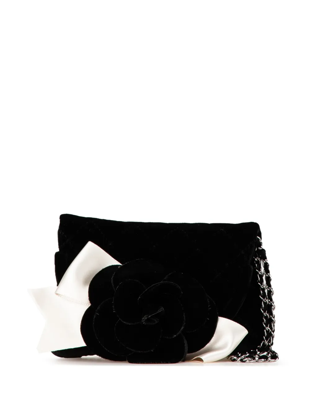 CHANEL Pre-Owned 2005-2006 gesteppte Camellia Wristlet Clutch aus Samt | Schwarz | Image 1