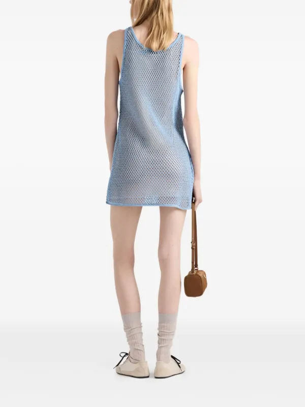 【関税&送料込】Prada Navy Blue Mesh Mini Dress Navy Cotton mesh dress | PRADA