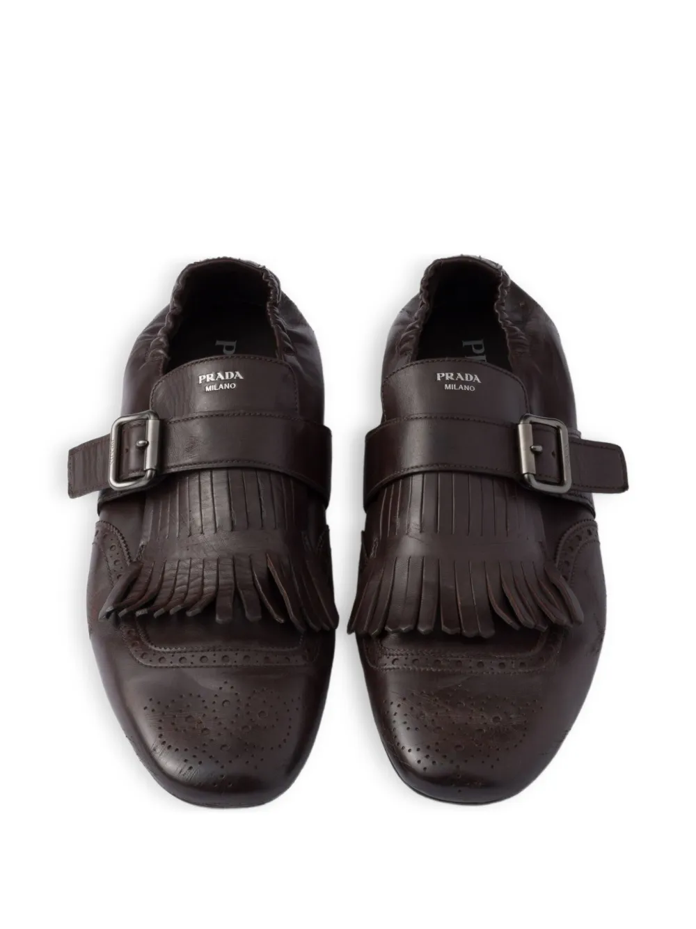 Prada fringed monk-strap loafers Brown