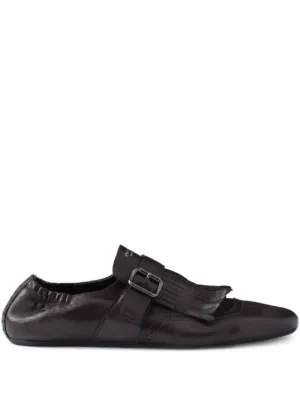 Prada Brushed Leather Double Monk Strap Shoes | Black | FARFETCH