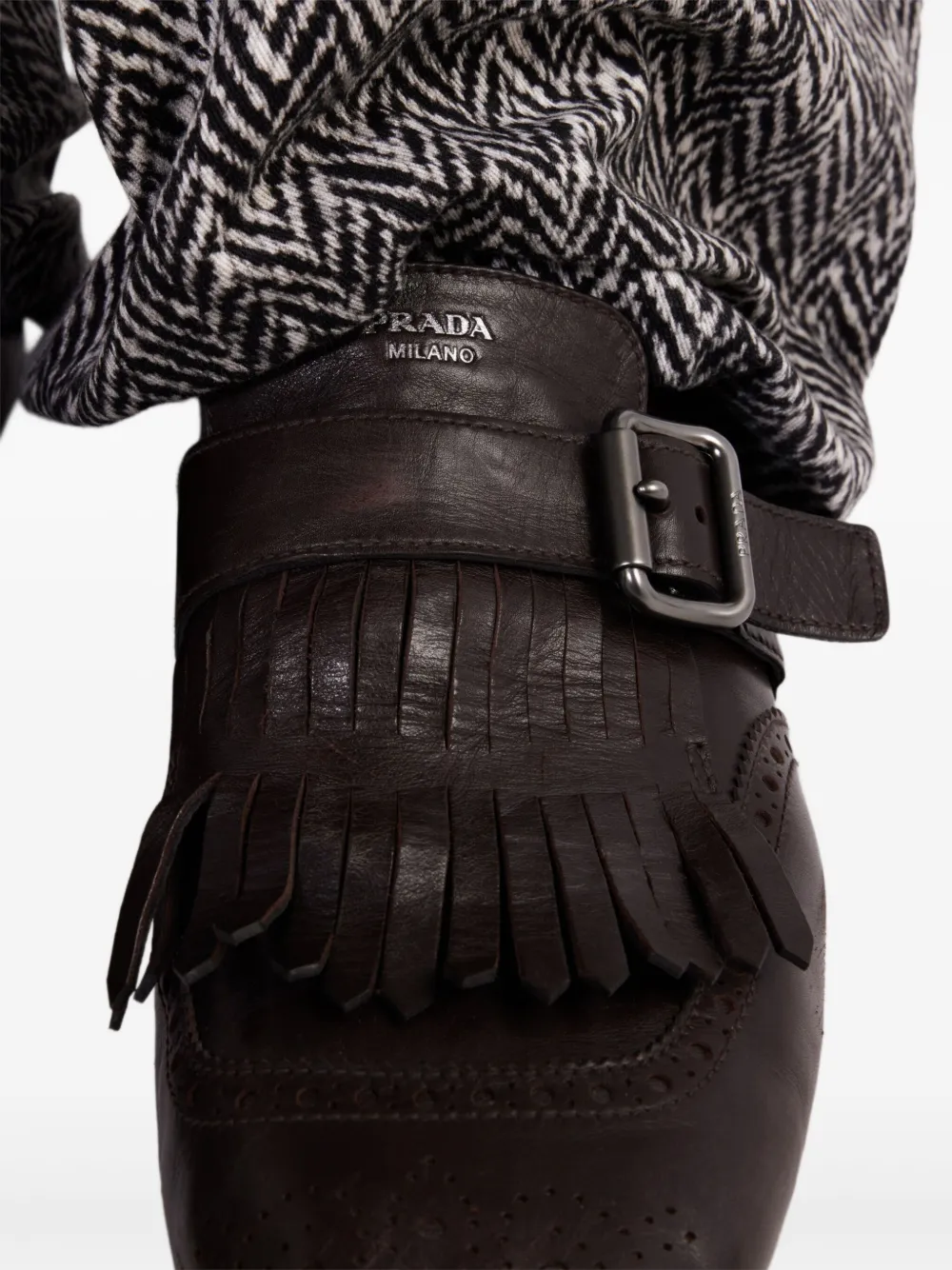 Prada Shuffle Fringed Monk Shoes | Brown | FARFETCH