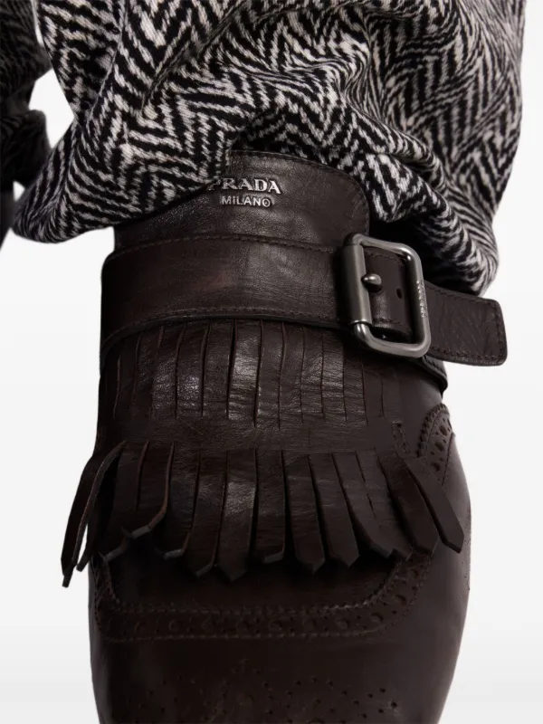 Prada Shuffle Fringed Monk Shoes | Brown | FARFETCH