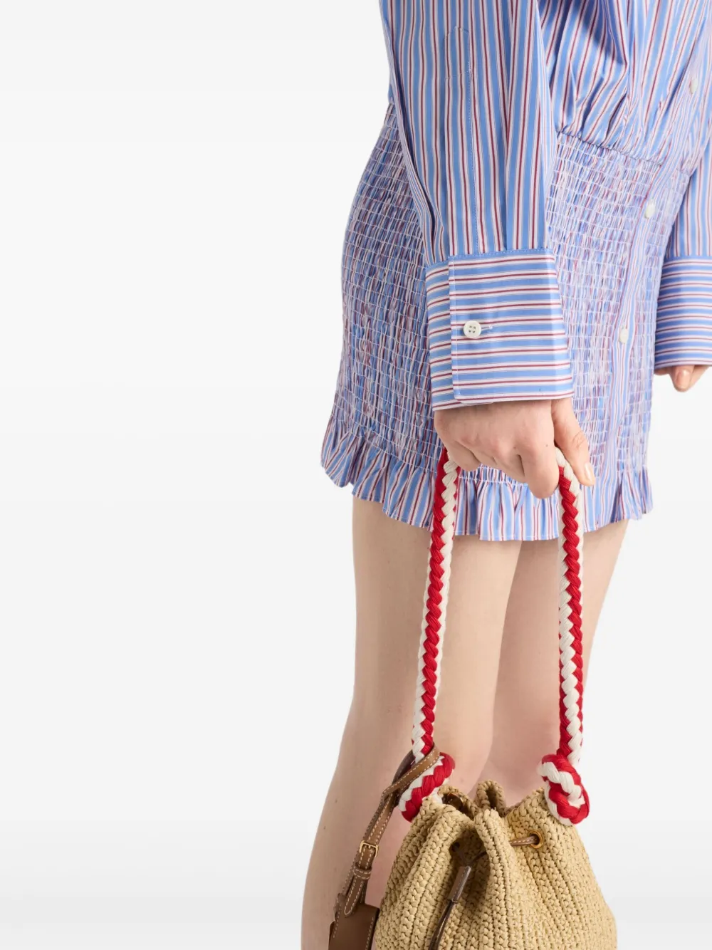 Prada Womens Light Blue Stripe-print Cotton-poplin Mini Shirt Dress