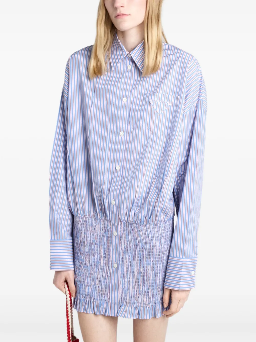 Prada Womens Light Blue Stripe-print Cotton-poplin Mini Shirt Dress