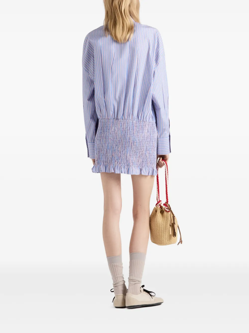Prada Womens Light Blue Stripe-print Cotton-poplin Mini Shirt Dress