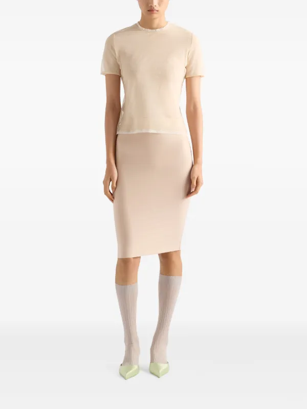 スカート PRADA Women Skirts 31143 16ND F0065 Beige Cord Twill miniskirt with leather belt | PRADA
