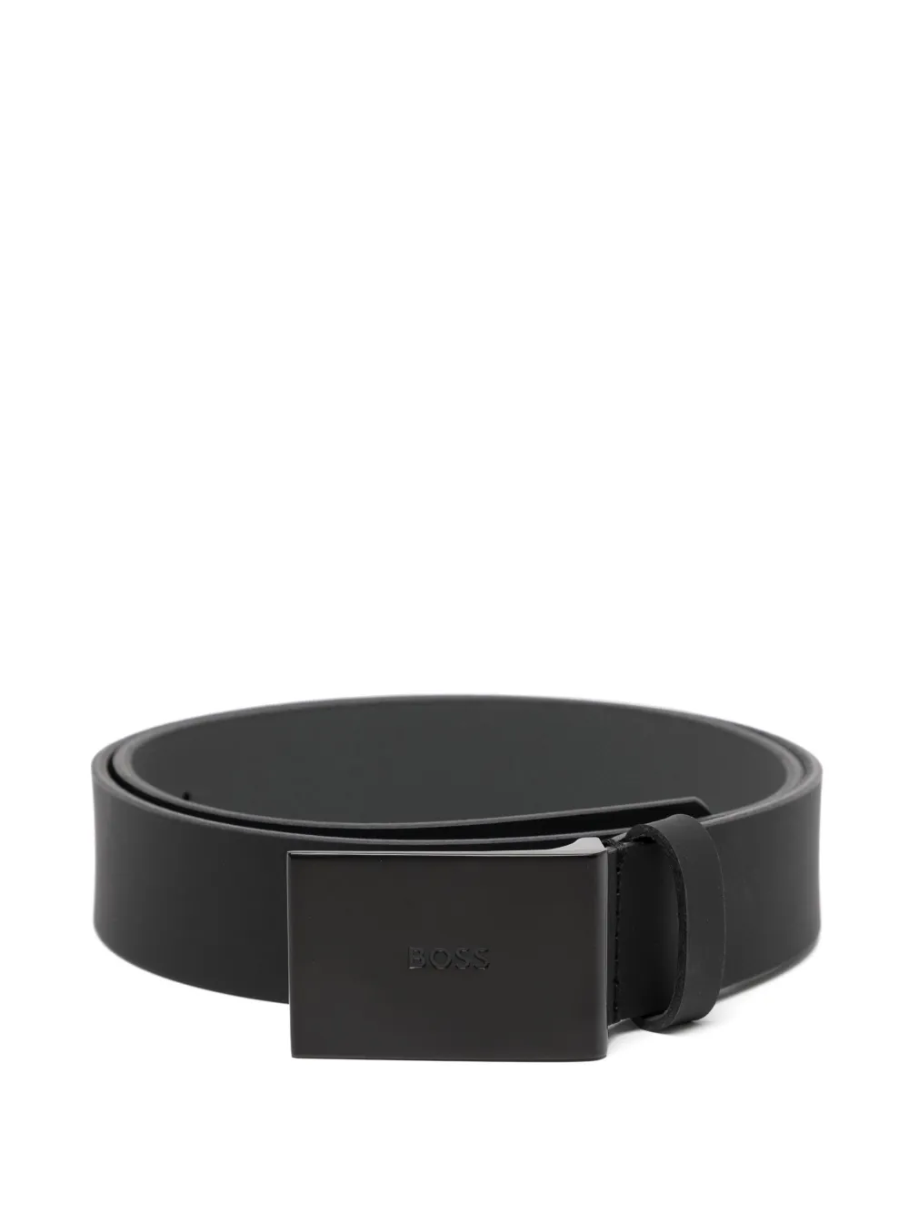 BOSS Leren riem met gegraveerd logo Zwart