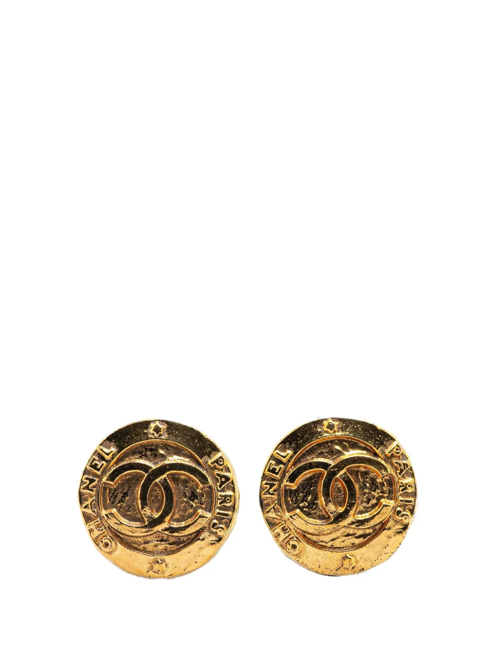 CHANEL Pre-Owned 1980-1990 Gold Plated CC Round Clip on Earrings costume earrings | Gold | Image 1