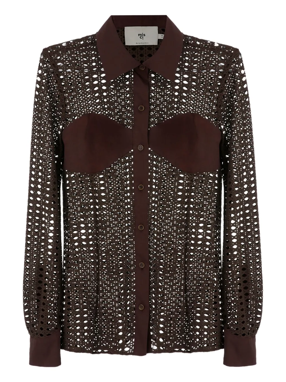 MISCI camisa de crochet traslúcida con botones | marrón | Image 1