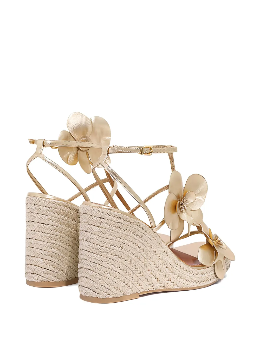Zimmermann 110mm Orchid Flower-embellished Wedge Sandals In Gold