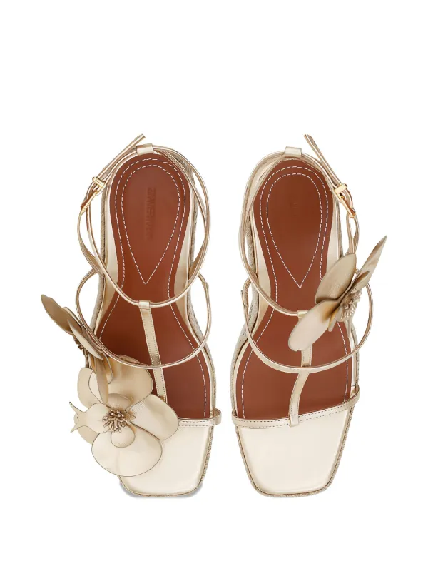 ZIMMERMANN 110mm Orchid flower-embellished Wedge Sandals | Gold