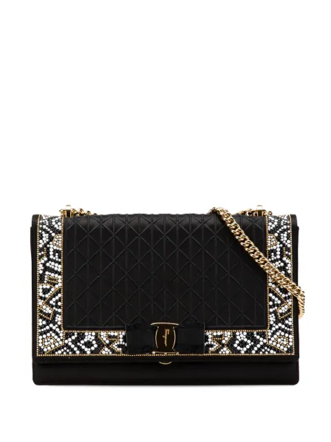 Ferragamo Pre-Owned 2000-2024 Medium Vara Embellished Satin Ginny Chain crossbody bag
