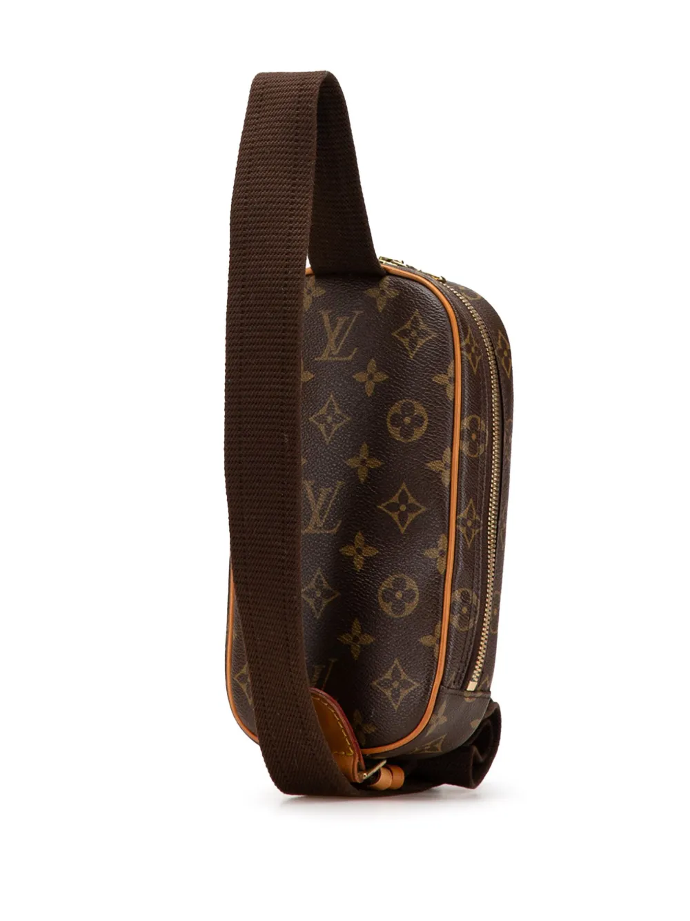 Pre-owned Louis Vuitton 2002 Monogram Pochette Gange Crossbody Bag In Brown