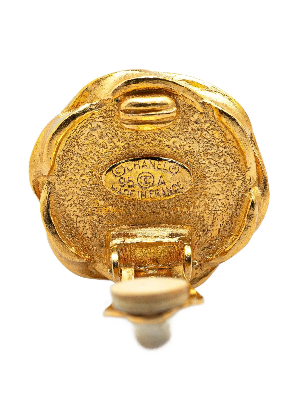 Pre-owned Chanel 1995 Gold Plated Acrylic Cc Button Clip On Earrings Costume Earrings In Black