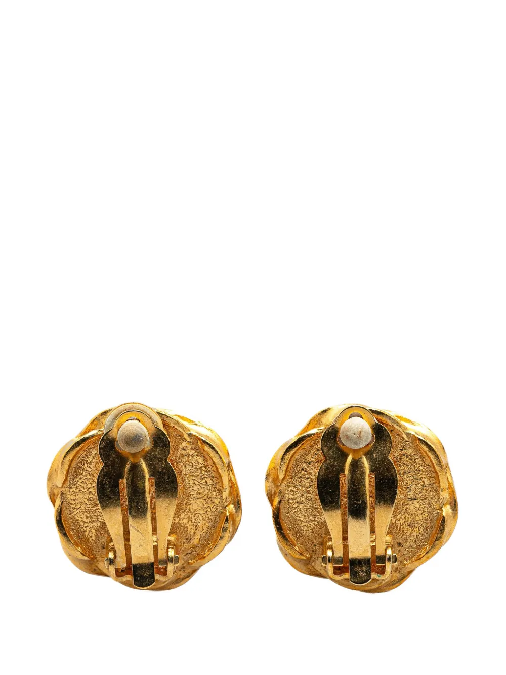 Pre-owned Chanel 1995 Gold Plated Acrylic Cc Button Clip On Earrings Costume Earrings In Black